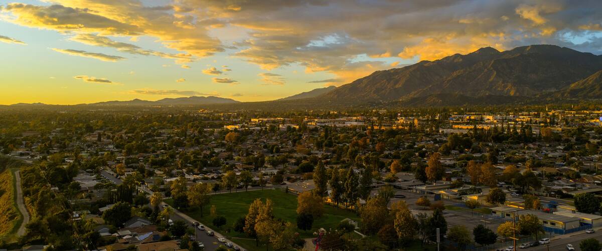 Aerial shot of the majestic San Gabriel Mountains in Duarte California USA