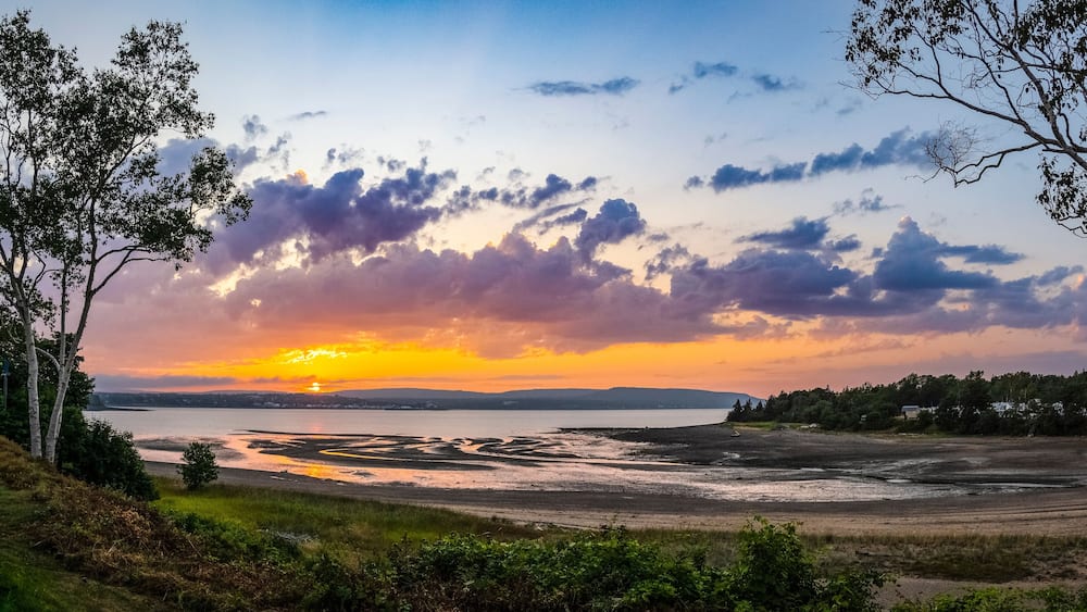 Sunset over the Annapolis Basin off the Bay of Fundy from Smiths Cove in the Digby area on the northwestern shore of Nova Scotia Canada