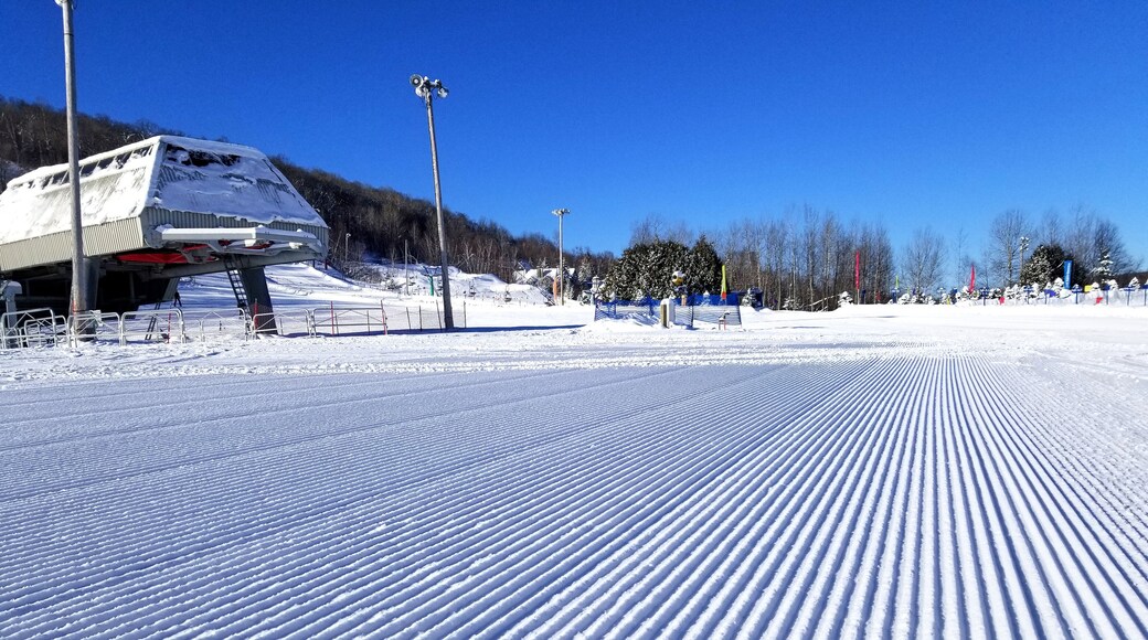 Groomed snow of alpine skiing trails