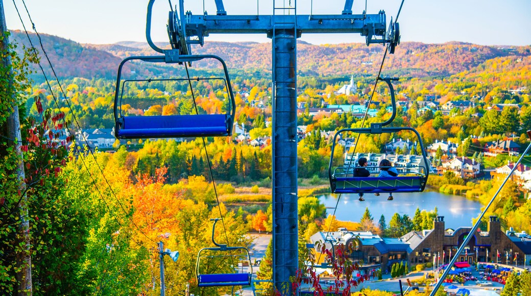 Saint-Sauveur, Canada - Oct. 5 2025: The beautiful panoramic autumn view from top of Saint-Sauveur mountain in Quebec Canada