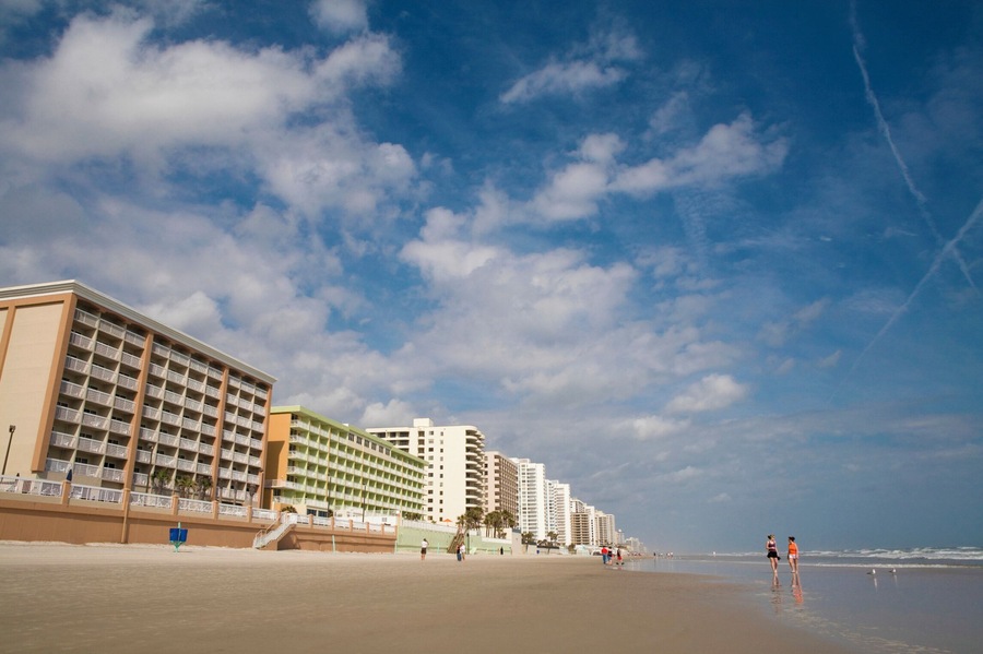 Low angle view of buildings near a beach, Daytona Beach, Florida, USA