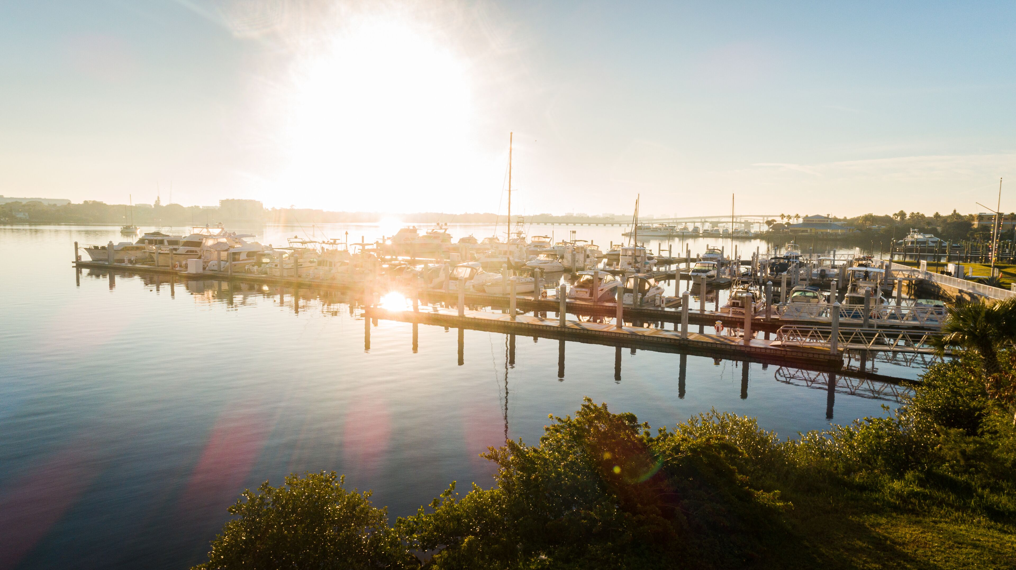 "Daytona Beach, FL USA - 12-10-2020: Sunrise shot of yachts in the Harbor of Halifax River."