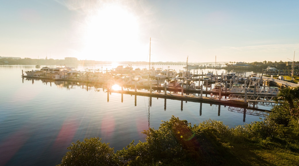 "Daytona Beach, FL USA - 12-10-2020: Sunrise shot of yachts in the Harbor of Halifax River."