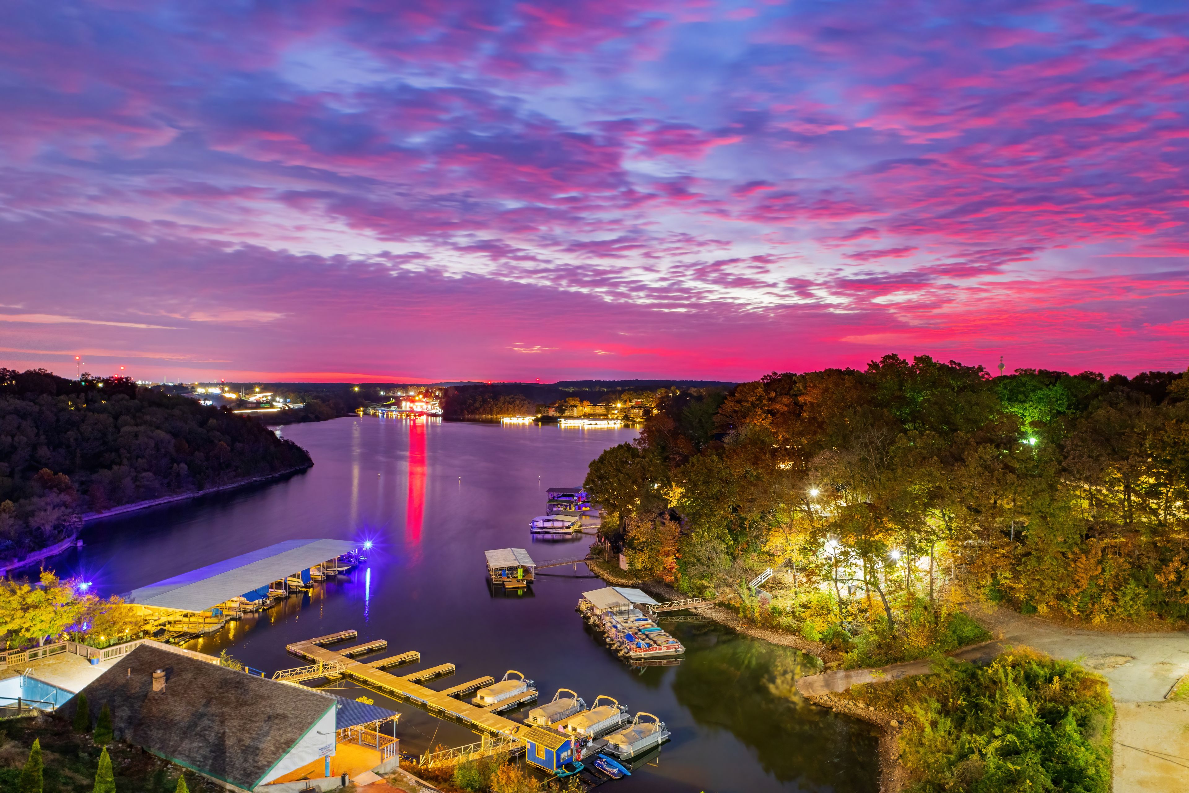 Sunrise high angle view of the beautiful Lake Ozark