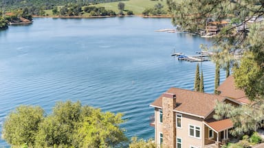 Aerial view of Lake Tulloch on the foothills of Sierra Nevada Mountains; Copperopolis, California