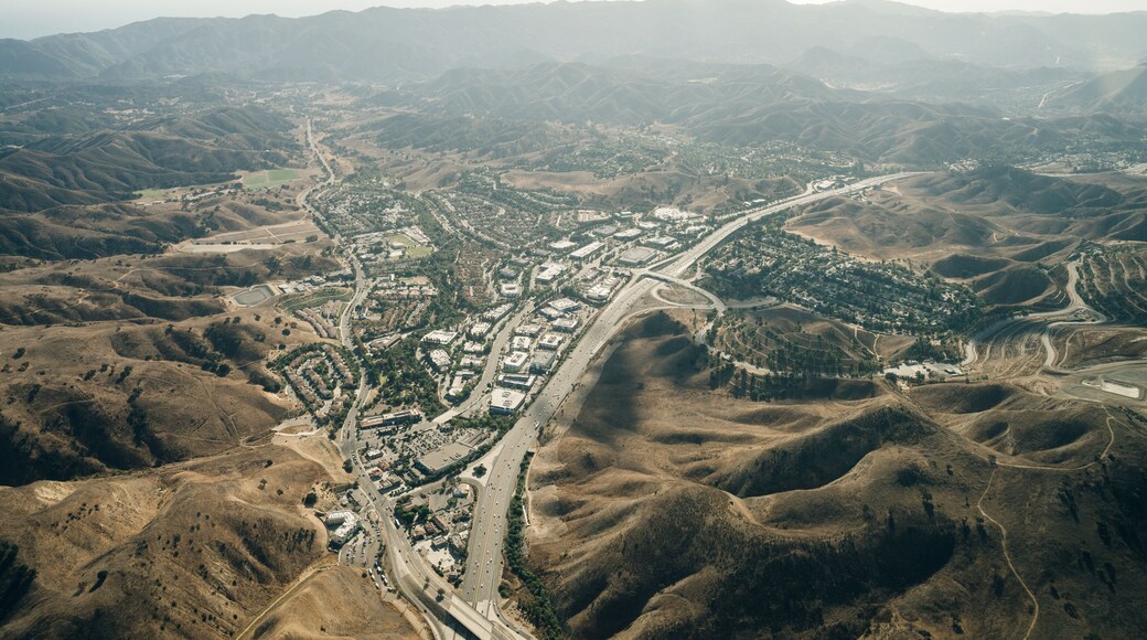 Aerial of suburban cul-de-sacs in the Stevenson Ranch community of Los Angeles County California.
