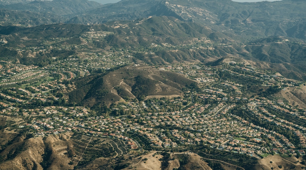 Aerial of suburban cul-de-sacs in the Stevenson Ranch community of Los Angeles County California.