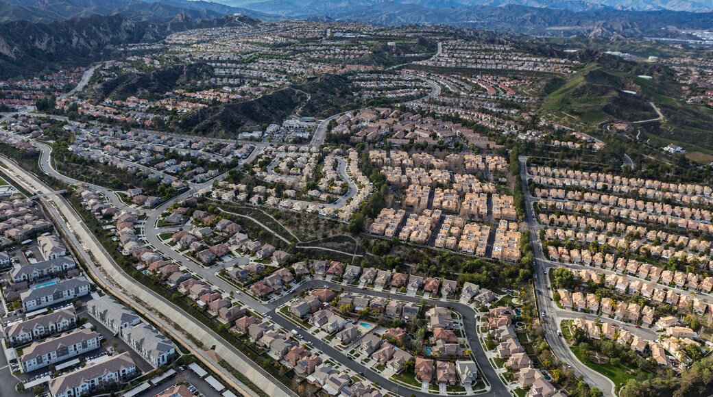 Aerial of the Stevenson Ranch suburban community in Los Angeles County California.