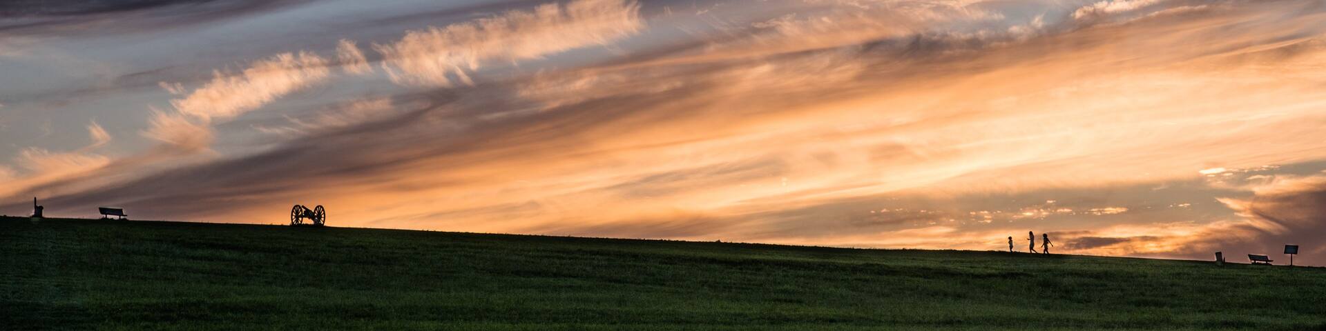 Sunset silhouettes on Spring Hill Battlefield
