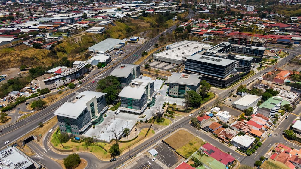 Beautiful aerial view of the city of San Jose with view of the Sabana Park and the Stadium.