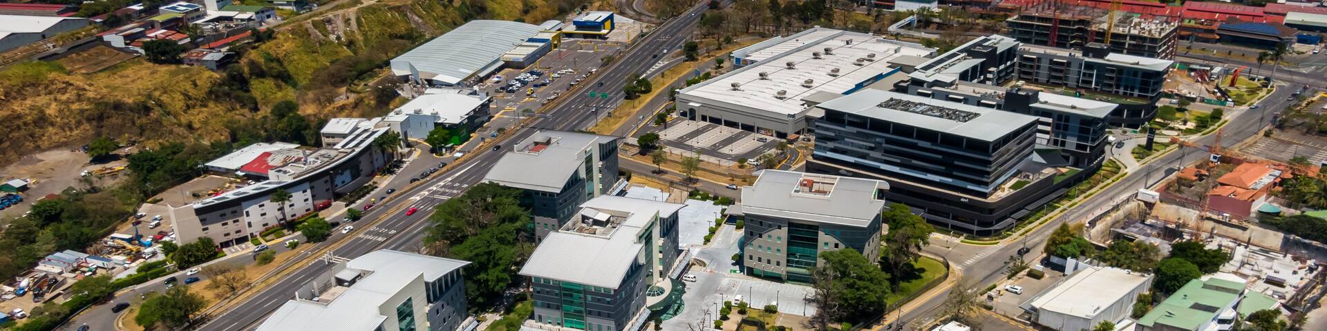Beautiful aerial view of the city of San Jose with view of the Sabana Park and the Stadium.