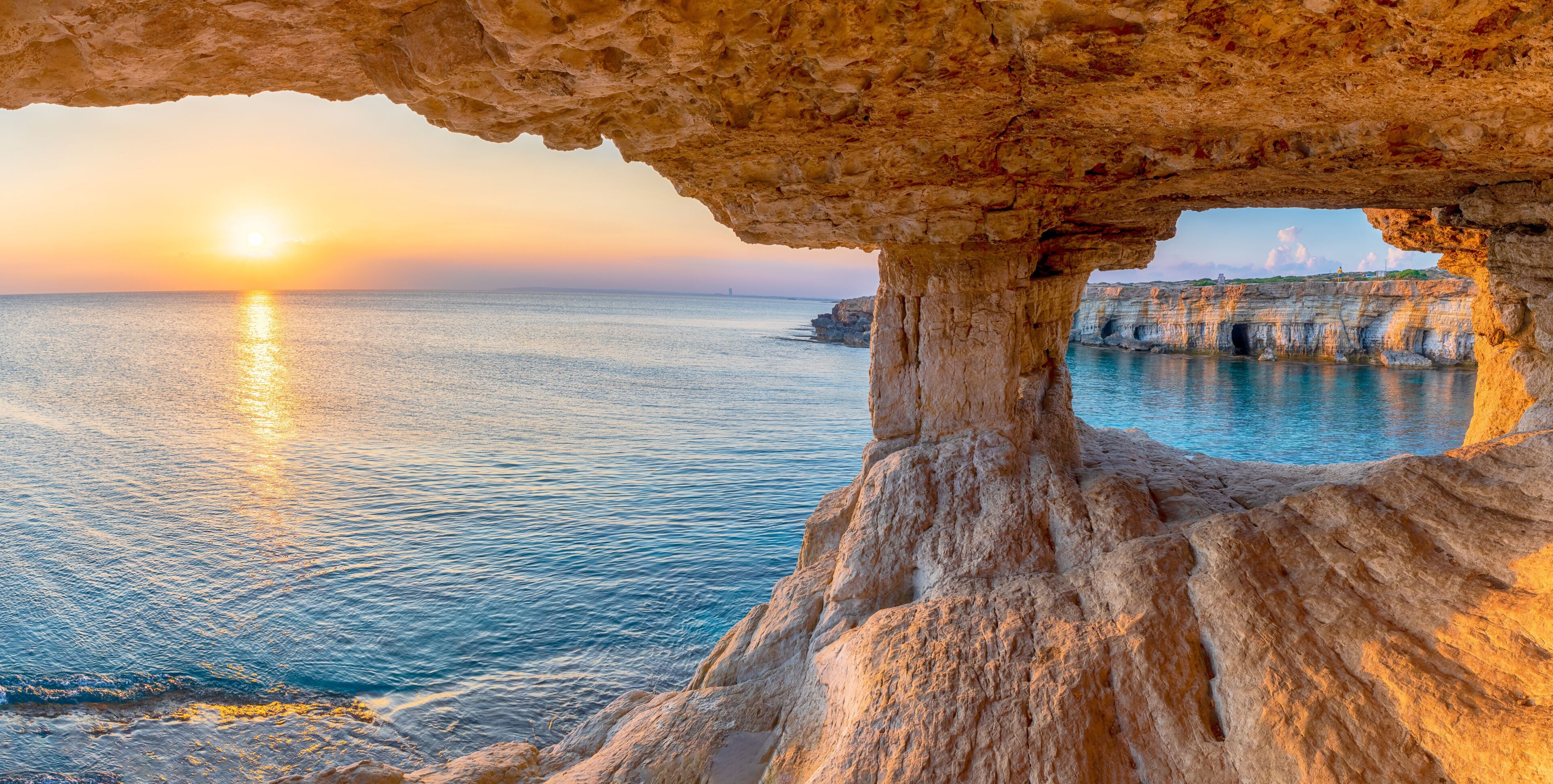 Landscape with sea cave at sunset, Ayia Napa, Cyprus