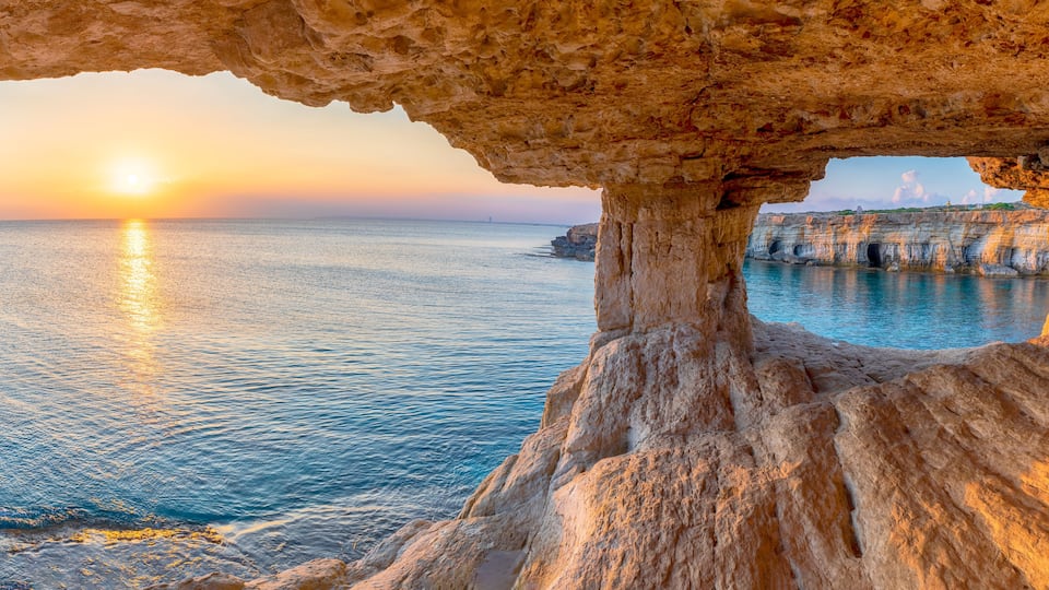 Landscape with sea cave at sunset, Ayia Napa, Cyprus