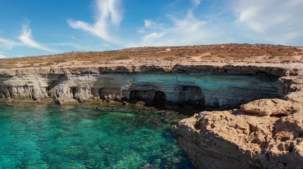 Famous sea caves near Ayia Napa on the island of Cyprus. The coast of the Mediterranean.