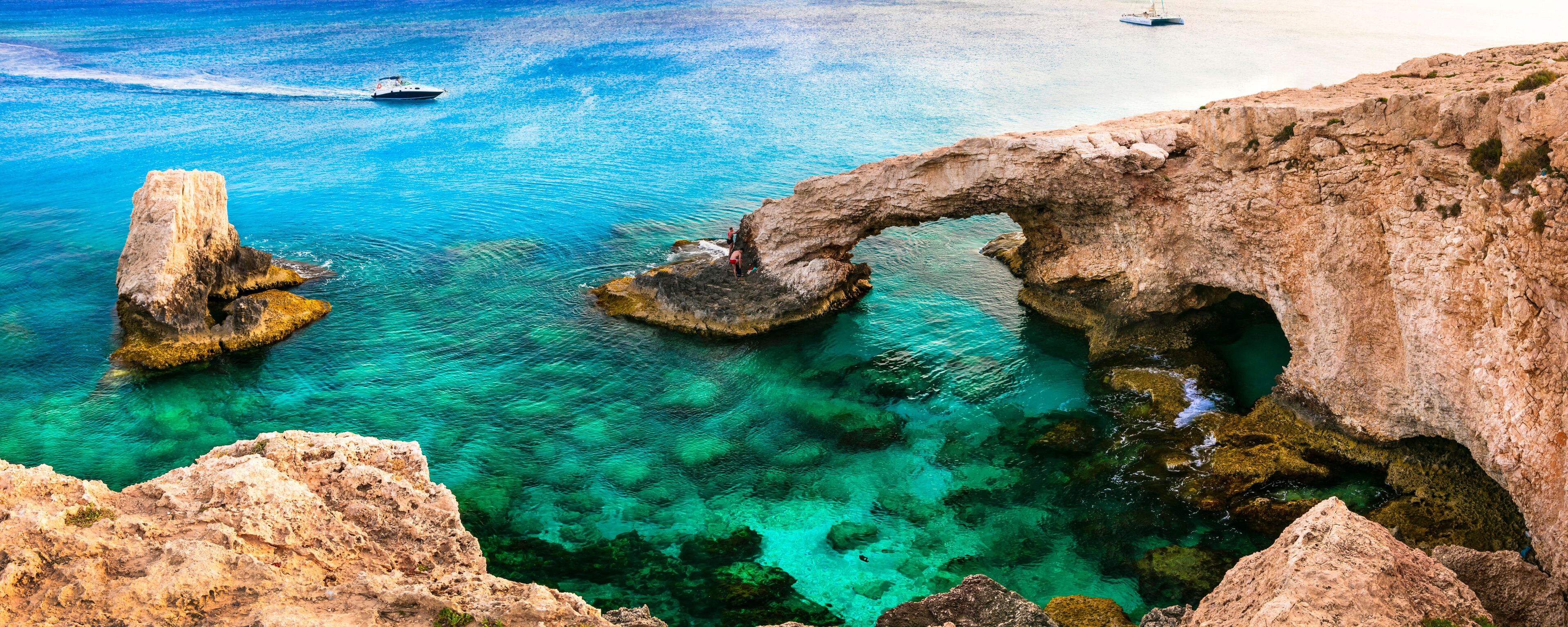 Outstanding beauty of Cyprus. arch bridge (bridge of lovers) near Agia Napa