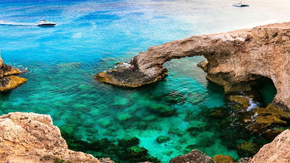 Outstanding beauty of Cyprus. arch bridge (bridge of lovers) near Agia Napa