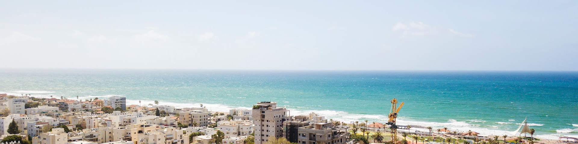 NAHARIYA, ISRAEL-MARCH 9, 2018: Nahariya city coastline panoramic aerial view.