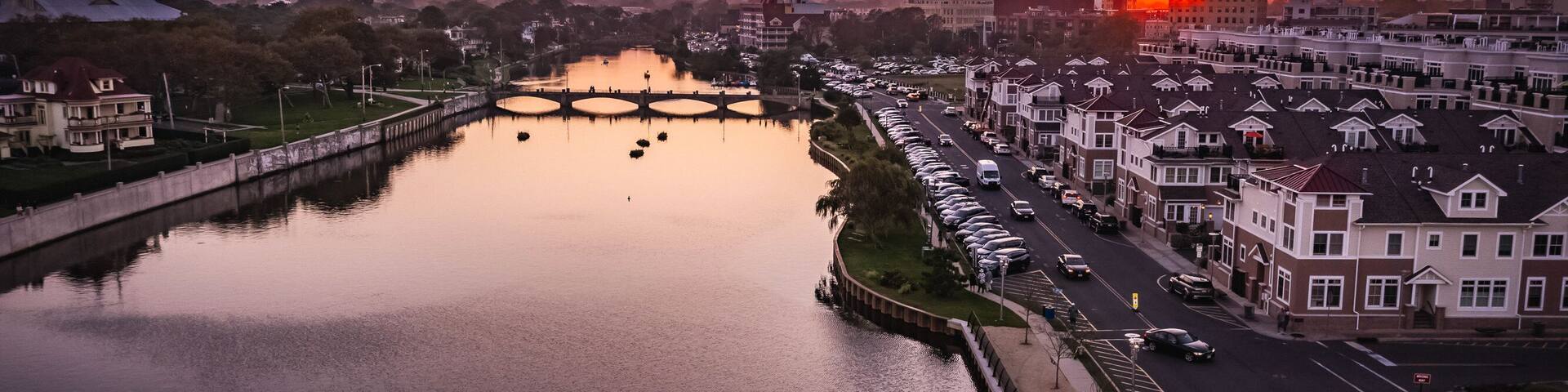 In-land Asbury Park NJ, Aerial Shot during Amazing Sunset