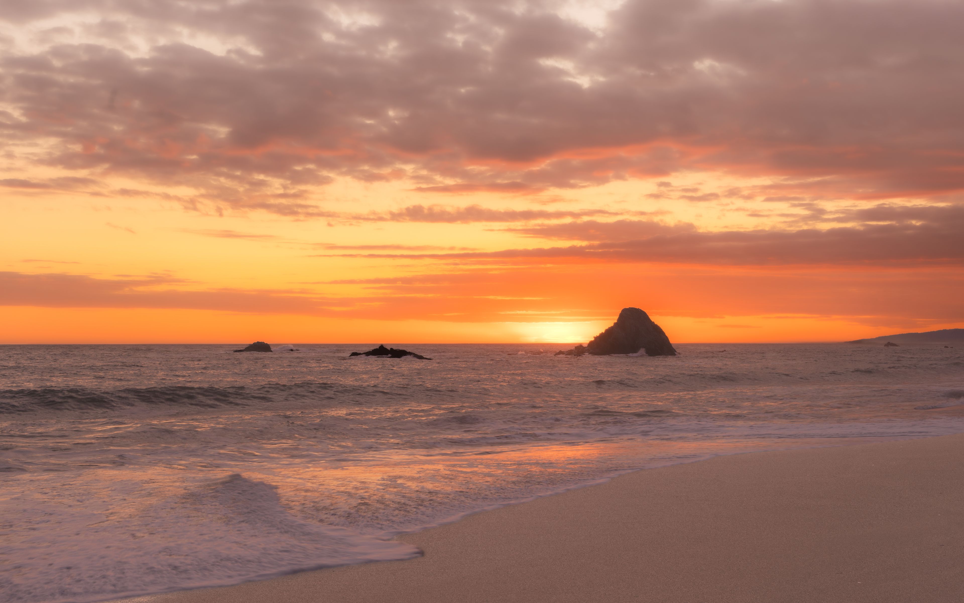 Golden Sunset Over Sea Stacks at Bodega Bay, California Coast