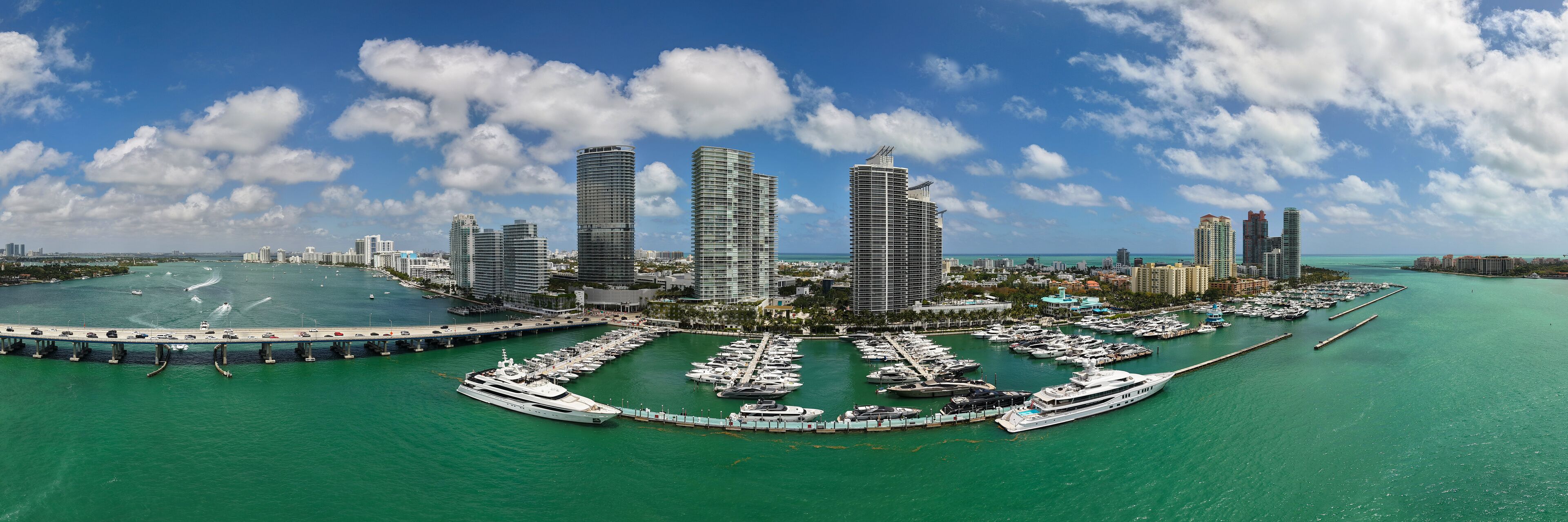 Panorama of Miami Beach skyline. Miami Beach cityscape. Miami Beach skyline with skyscrapers and coastline from above.
