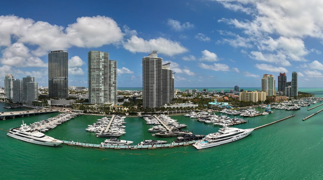 Panorama of Miami Beach skyline. Miami Beach cityscape. Miami Beach skyline with skyscrapers and coastline from above.