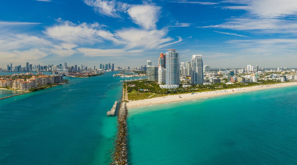 Aerial drone panorama Miami Beach Florida
