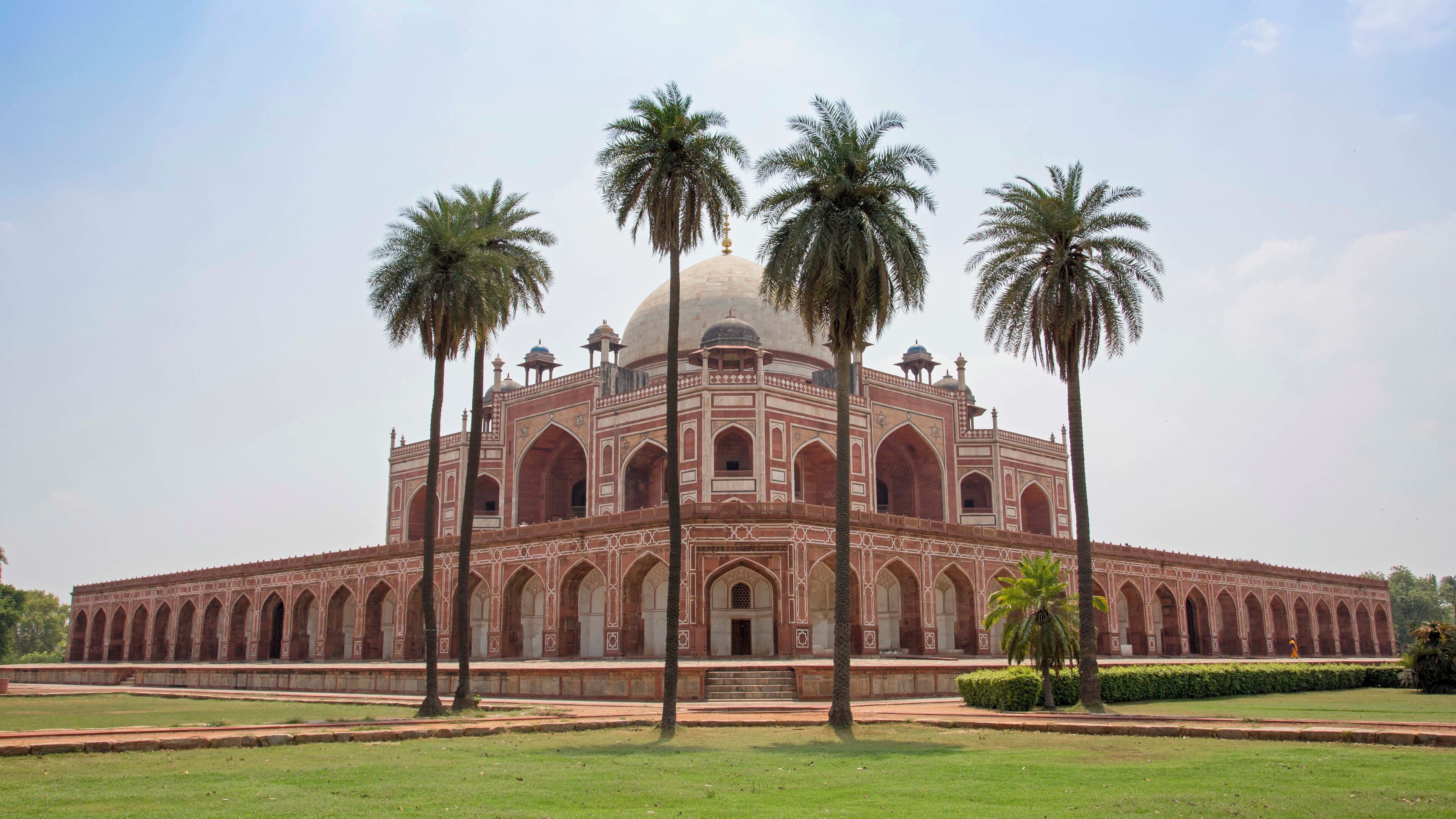 An oasis of calm at humayan's Tomb in Delhi. UNESCO world heritage site built in 1570. Also on the same site is the tomb of isa Khan which competes for beauty although very different in style.