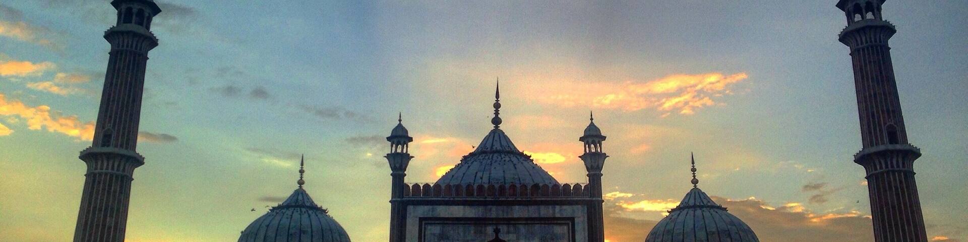 Jama Masjid enveloped at dusk. New Delhi India.
