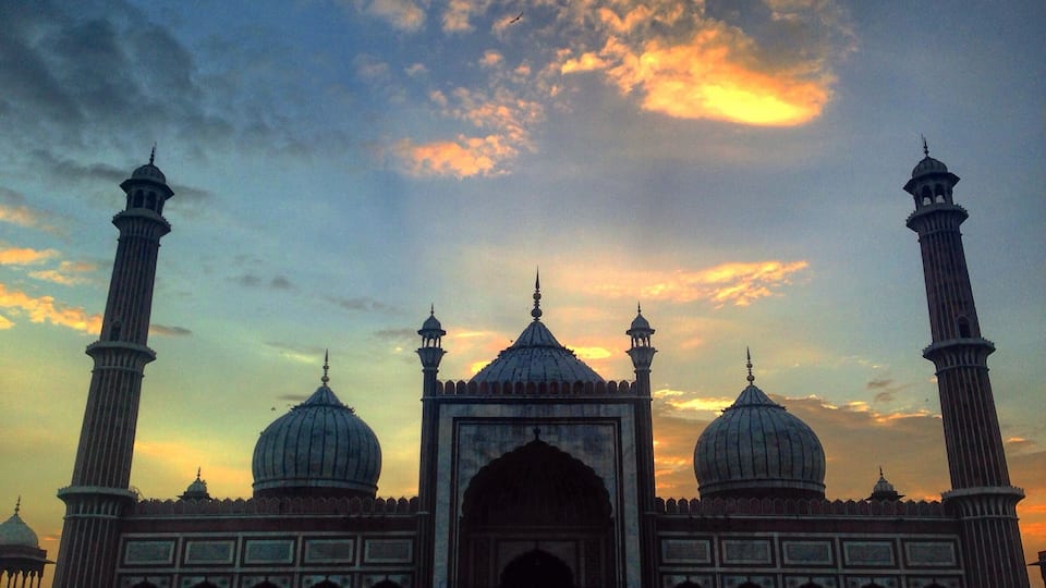 Jama Masjid enveloped at dusk. New Delhi India.