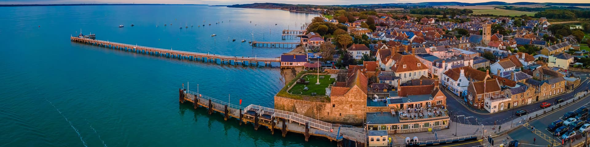 Aerial panoramic view of Yarmouth on the isle of Wight
