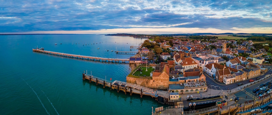 Aerial panoramic view of Yarmouth on the isle of Wight