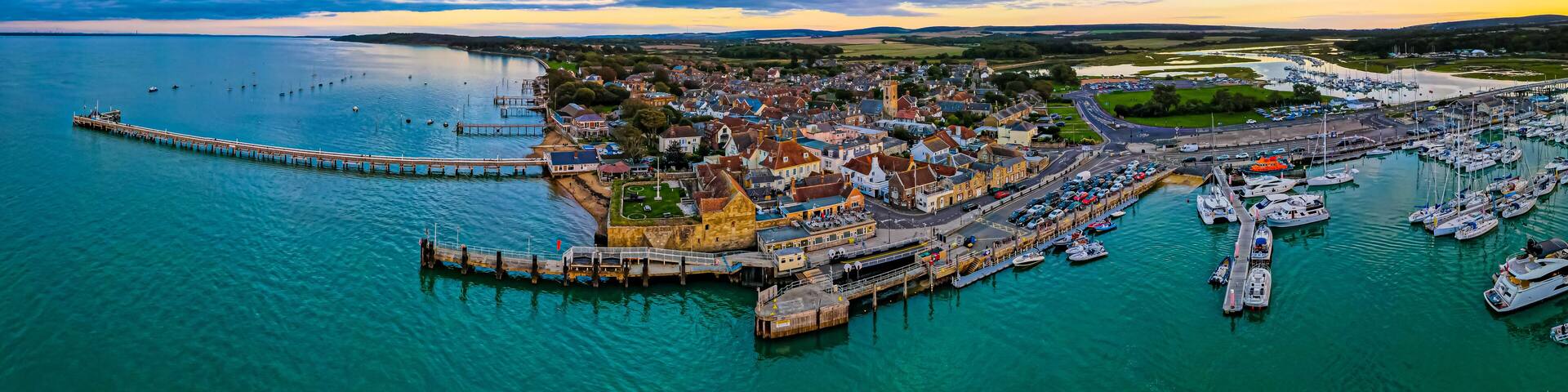 Aerial panoramic view of Yarmouth on the isle of Wight