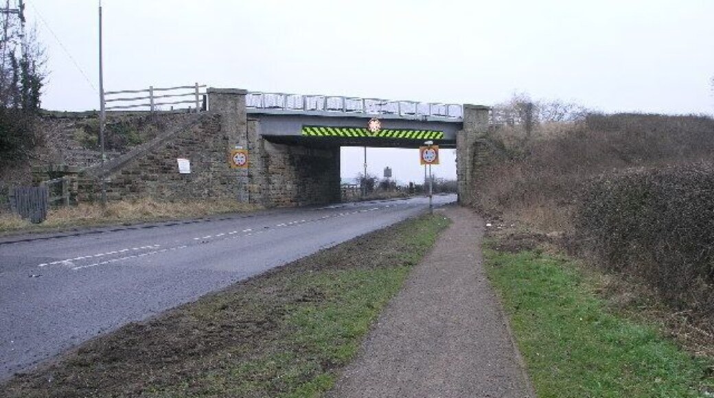 Railway Bridge. This bridge carries the Robin Hood Line over the A616 at Creswell. Despite the high visibility stripe and an early warning device over the road on the approach to the bridge it is still hit by high vehicles occasionally. A number of years ago four people were killed here in such circumstances.