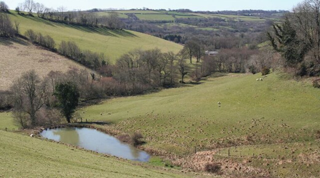 West Anstey: towards Dunsley Mill. Looking south west from the bridleway below Badlake Farm