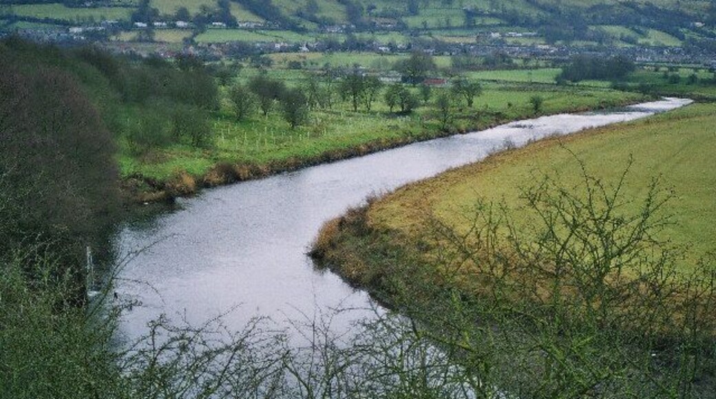 Bend in the River Calder, Whalley. Looking E toward Billington and Whalley Nab on a grey Boxing Day.