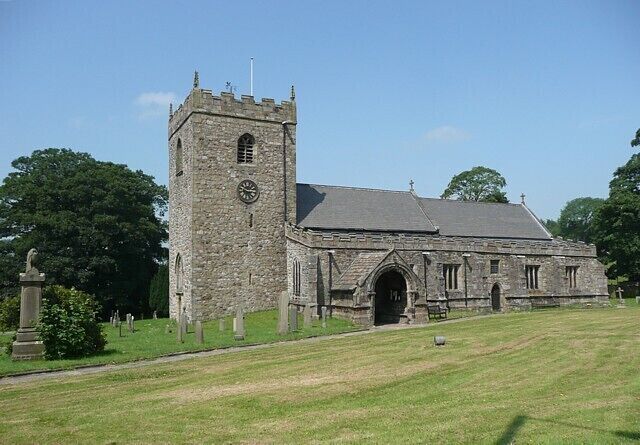 St Mary's Church, Gisburn The tower is Norman, whilst the remainder of the church is mostly in Perpendicular style with some 13C features (Pevsner). The churchyard seems to have been mainly cleared of gravestones.