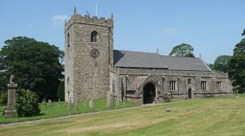 St Mary's Church, Gisburn The tower is Norman, whilst the remainder of the church is mostly in Perpendicular style with some 13C features (Pevsner). The churchyard seems to have been mainly cleared of gravestones.