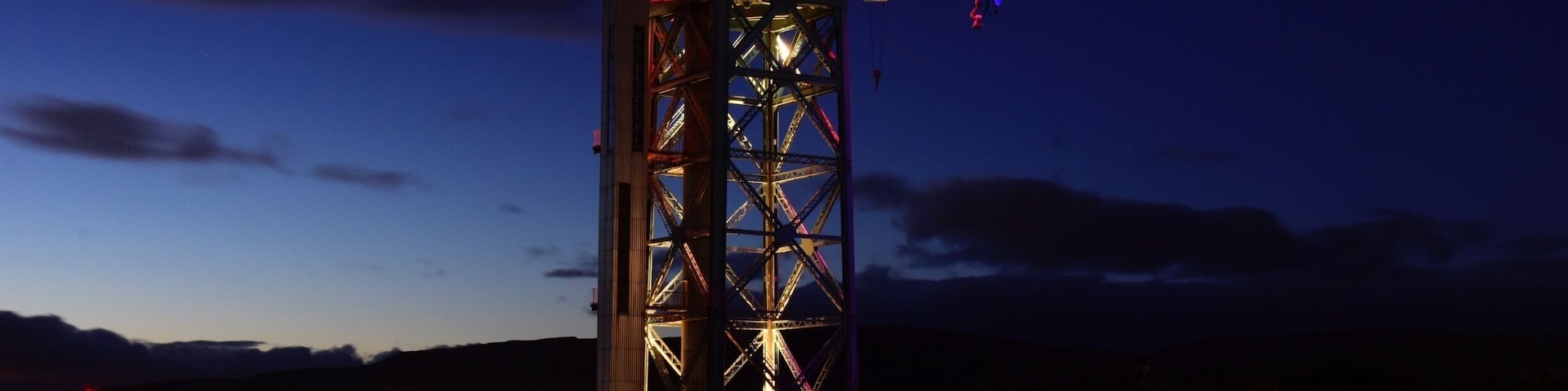 Last night the crane was illuminated with the colours of the Catalan flag, yellow, red and blue. 
The crane is all that remains of Clydebank’s famous John Brown shipyard, and stands at the side of the fitting out basin.