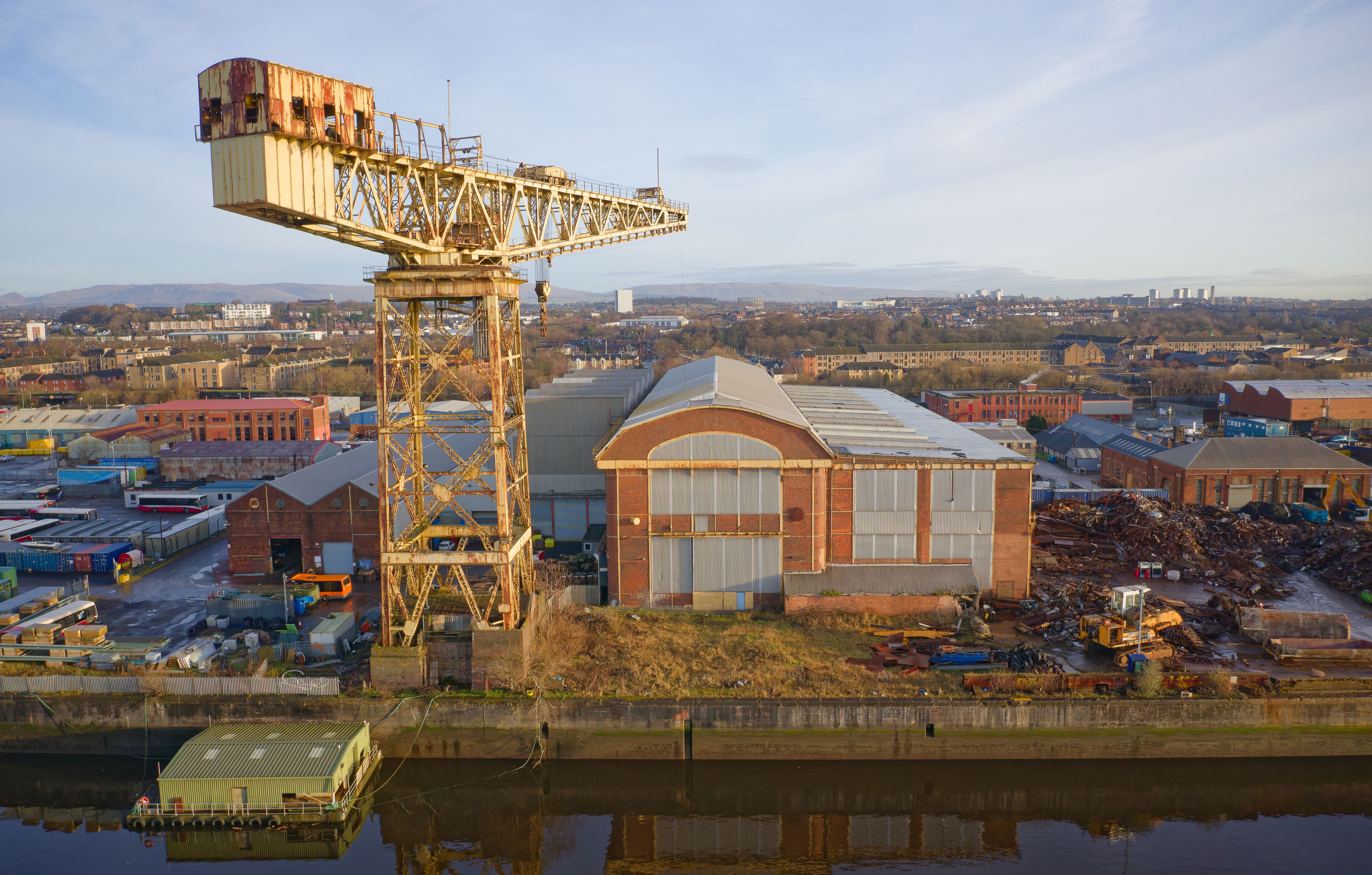 Shipbuilding crane in Glasgow on the River Clyde in Scotland