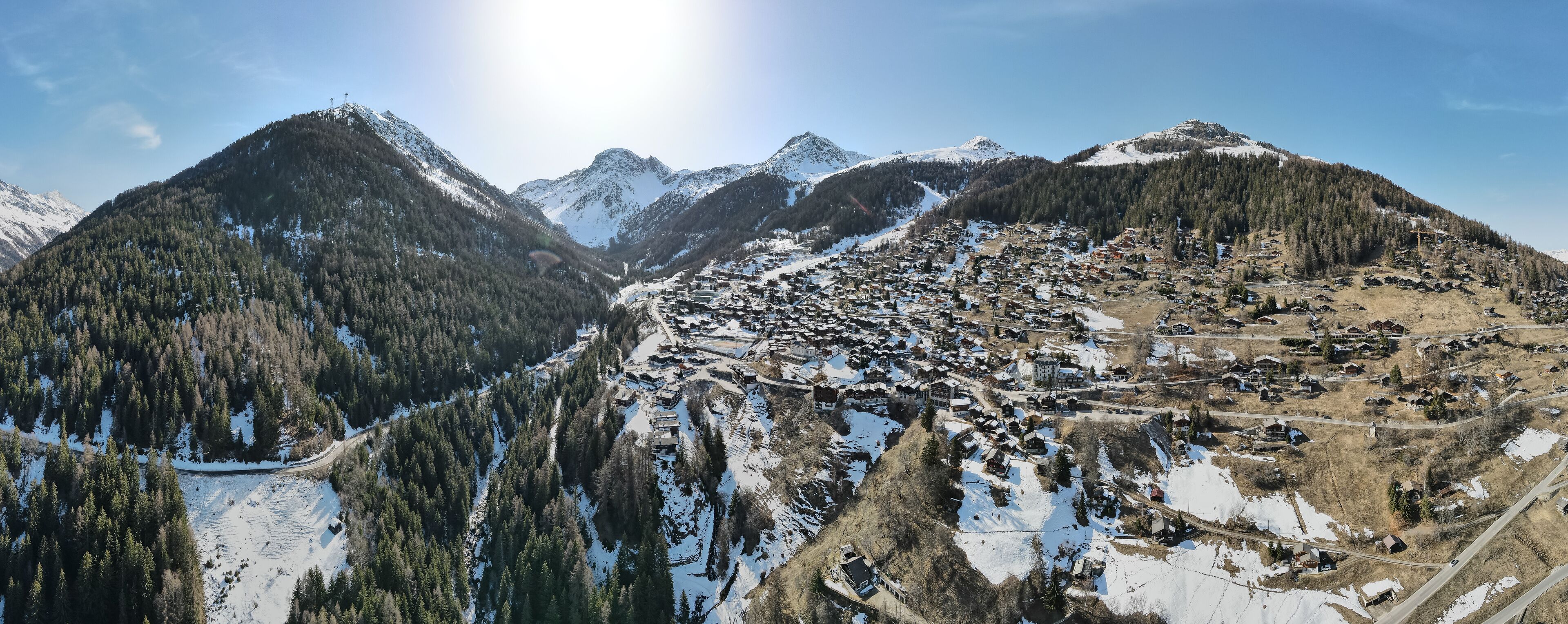 Drone pictures of the beautiful village of Grimentz and the valley of Anniviers, Switzerland. 