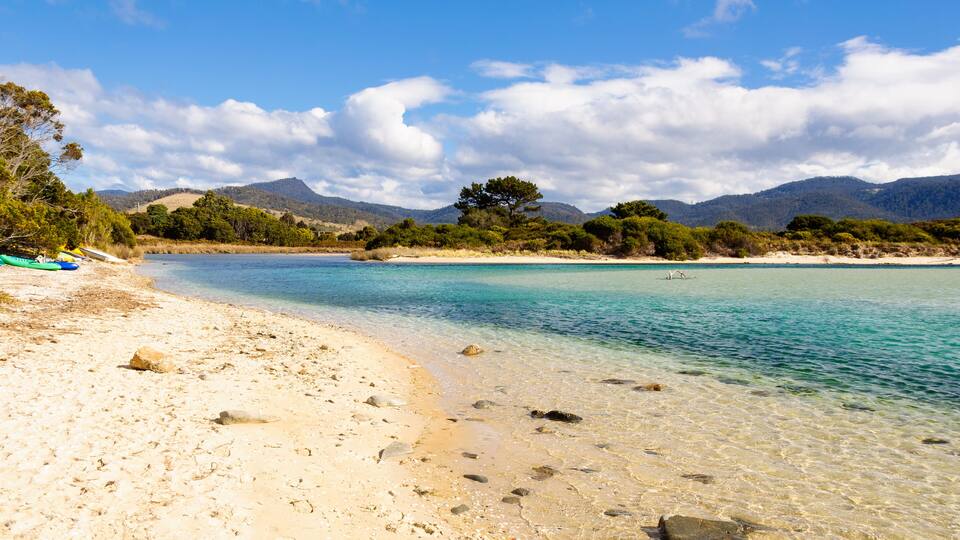 Henderson Lagoon with its almost transparent waters is a major bird sanctuary - Falmouth, Tasmania, Australia