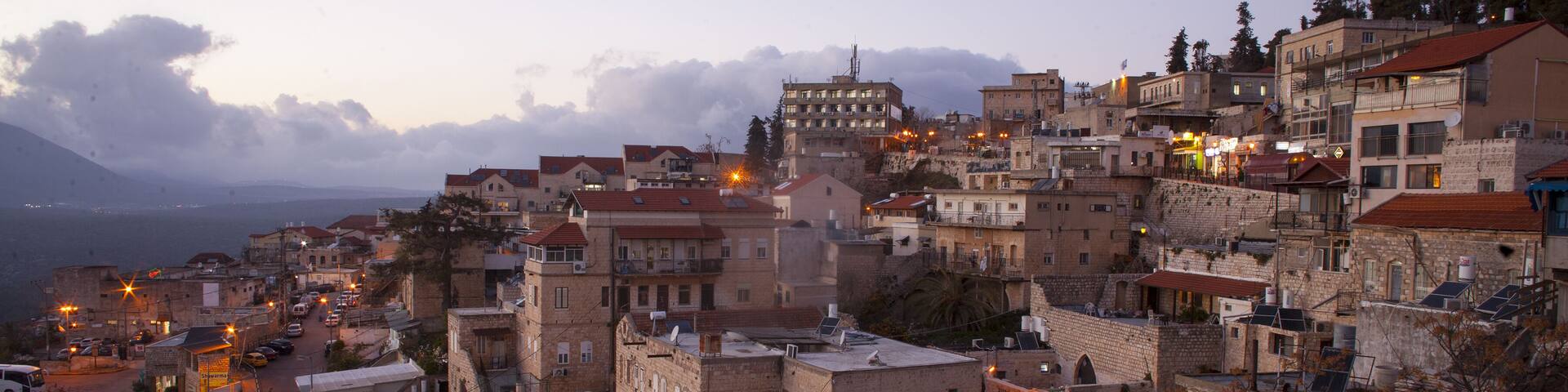 The town of Safed in northern Israel in the evening.