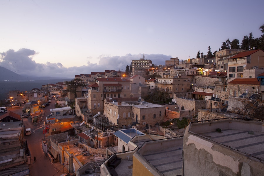 The town of Safed in northern Israel in the evening.