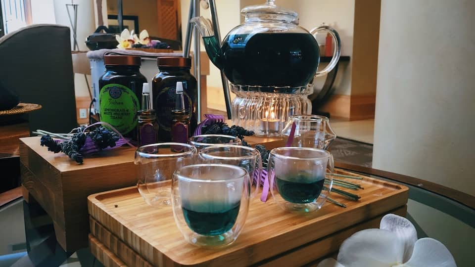 Have some tea while you wait for your appointment at the Spa! Don't forget to check out their products in the end!