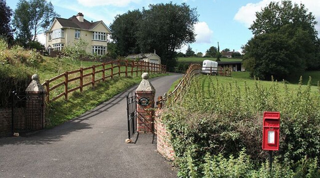 Cotleigh: Brookside Lodge. Seen from the Old Chard Road near Cotleigh Bridge. The bridge crosses the Umborne Brook which flows to Colyton. Looking north-north-west