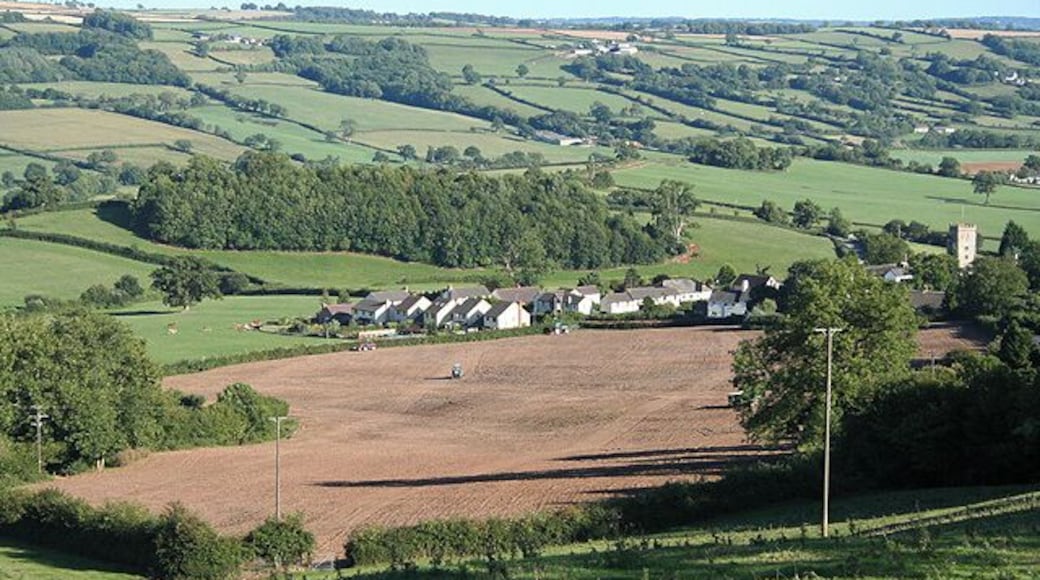 Yarcombe: towards the village. Looking east-south-east from the edge of Beacon Hill by the road to Taunton