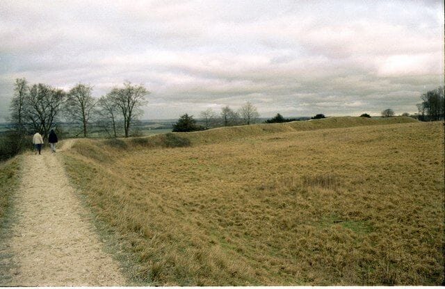 Atlas of Hillforts 3828 Danebury. Earthworks on the western side of Danebury