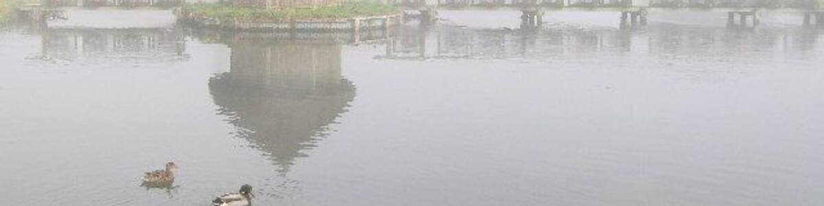 Fishing Hut on the RiverTest, Longstock, near Andover. Cold and foggy December morning.
