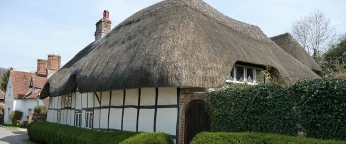Nether Wallop. One of the many thatched cottages in the village. This one is on Five Bells Lane.