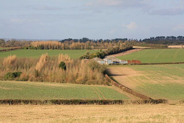 Barn related to Hoopers Farm. Looking N from Yew Hill. Hoopers Farm itself is off picture left but I cannot get a good view of it.